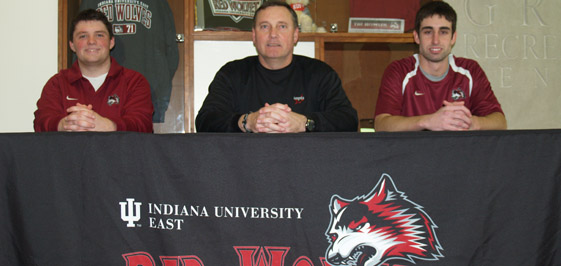From left, Jimmy Woollard, IU East coach Mike Sherer and Pete Chimenti.