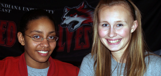 From left, Tiara Smith and Jasmine Frasher. Tyler Stigleman also signed with IU East on March 6.