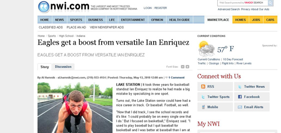 Ian Enriquez was featured in Indiana's second-largest daily newspaper