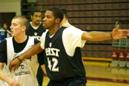 Jacobe Edmondson works for position during IU East's scrimmage at Earlham College.