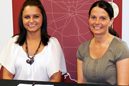 Kristyn Persinger (left) is the first competitive cheer signee for coach Marcy Crull