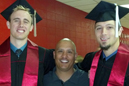IU East athletic director Mark Hester (center) with graduates Devon Niehoff (left) and Tyler Rigby.