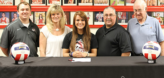 Lydia Smith (center) will play volleyball for IU East.