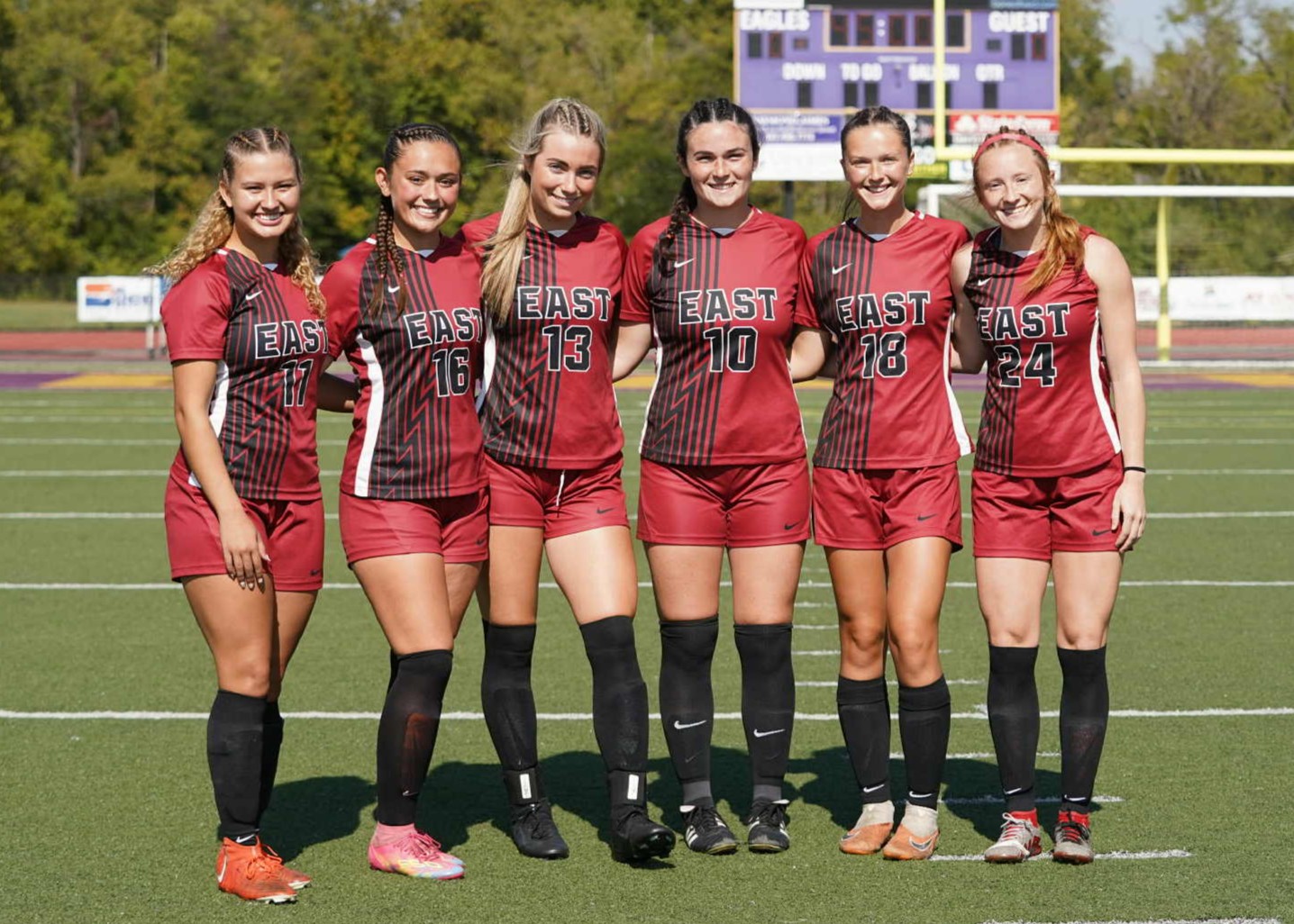 IU East seniors (L to R) Amyah Thacker, Rylee Meyer, Ava Wittrock, Maya Diceanu, Ashlee Haput, and Vanessa Temple. Photo by Tristan Thomas.