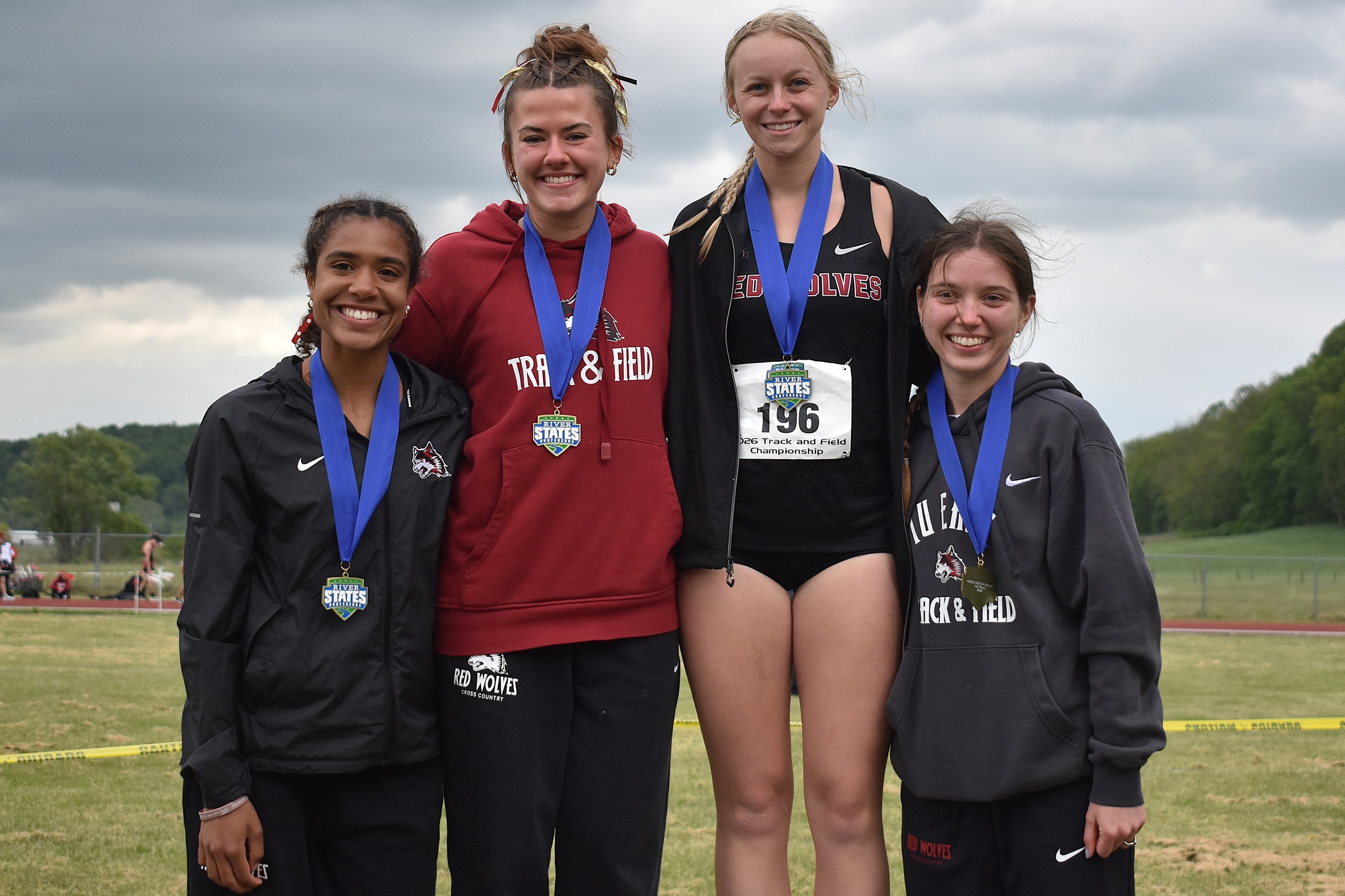 Kayci Hill (L to R), Hunter Gardner, Mylee Shatto and Emily Fleming won the women's 3,200-meter relay at the RSC Championships on May 1, 2026.
